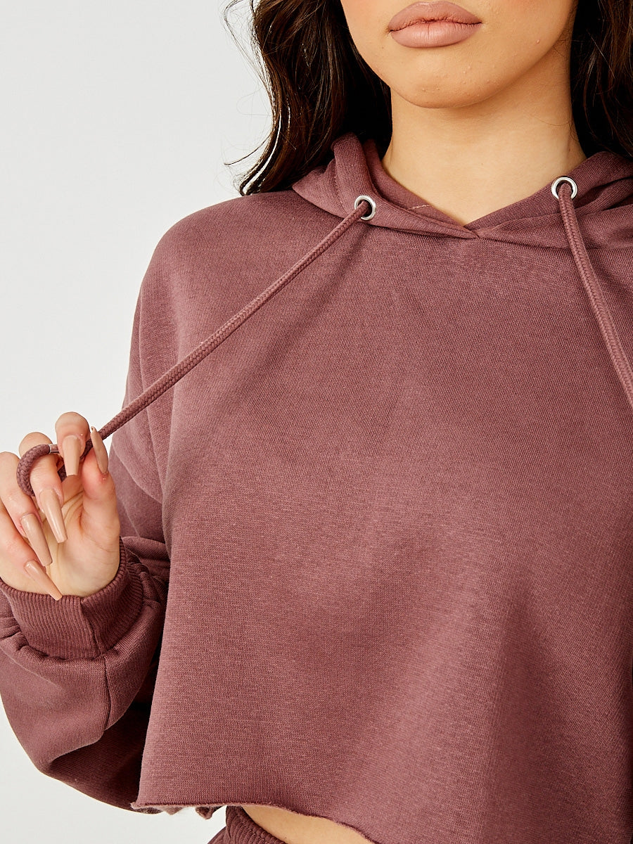 Raw Hem Cropped Hoodie & Jogger Fleece Co-ord