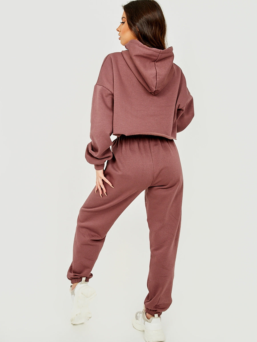 Raw Hem Cropped Hoodie & Jogger Fleece Co-ord