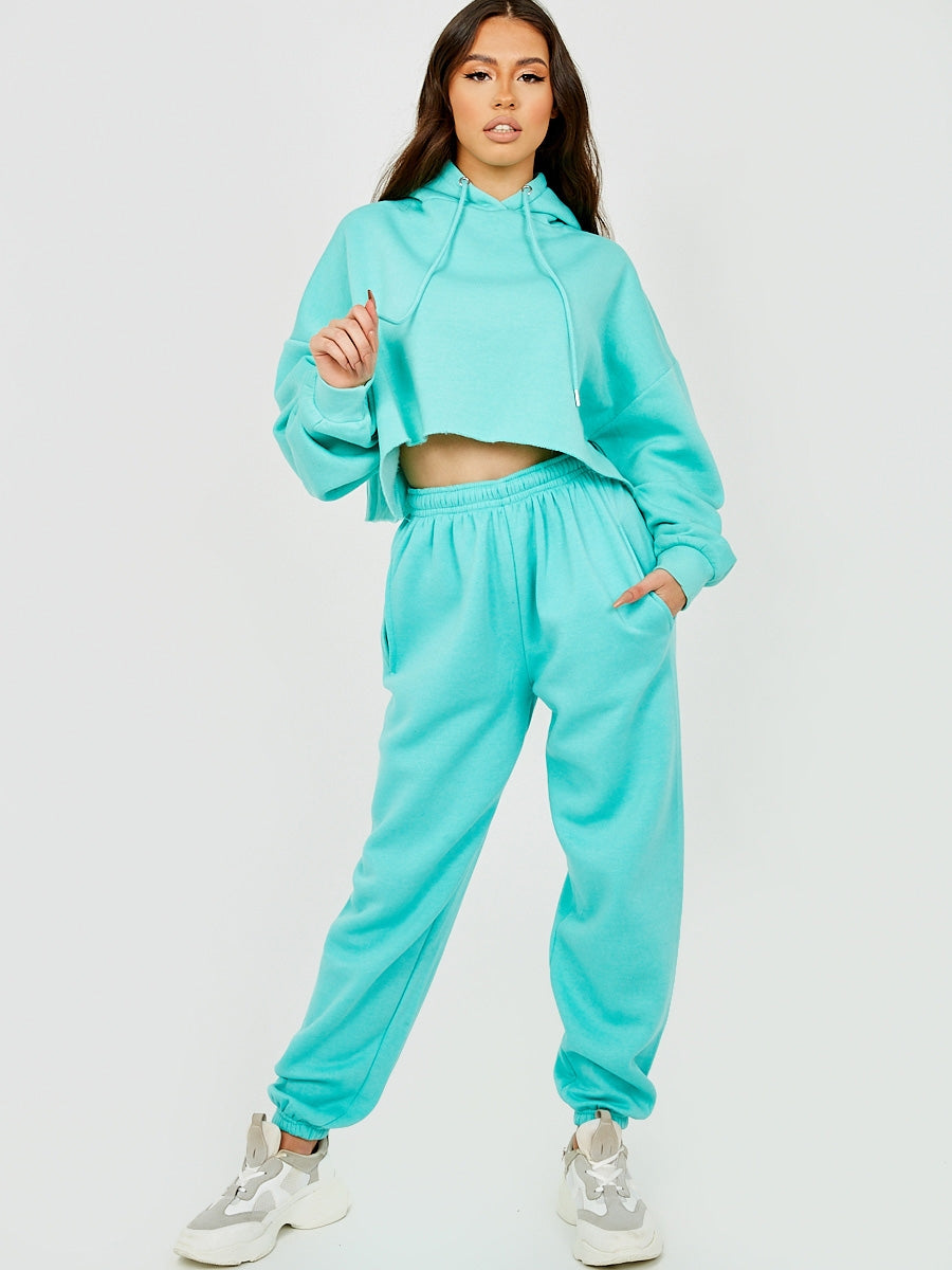 Raw Hem Cropped Hoodie & Jogger Fleece Co-ord
