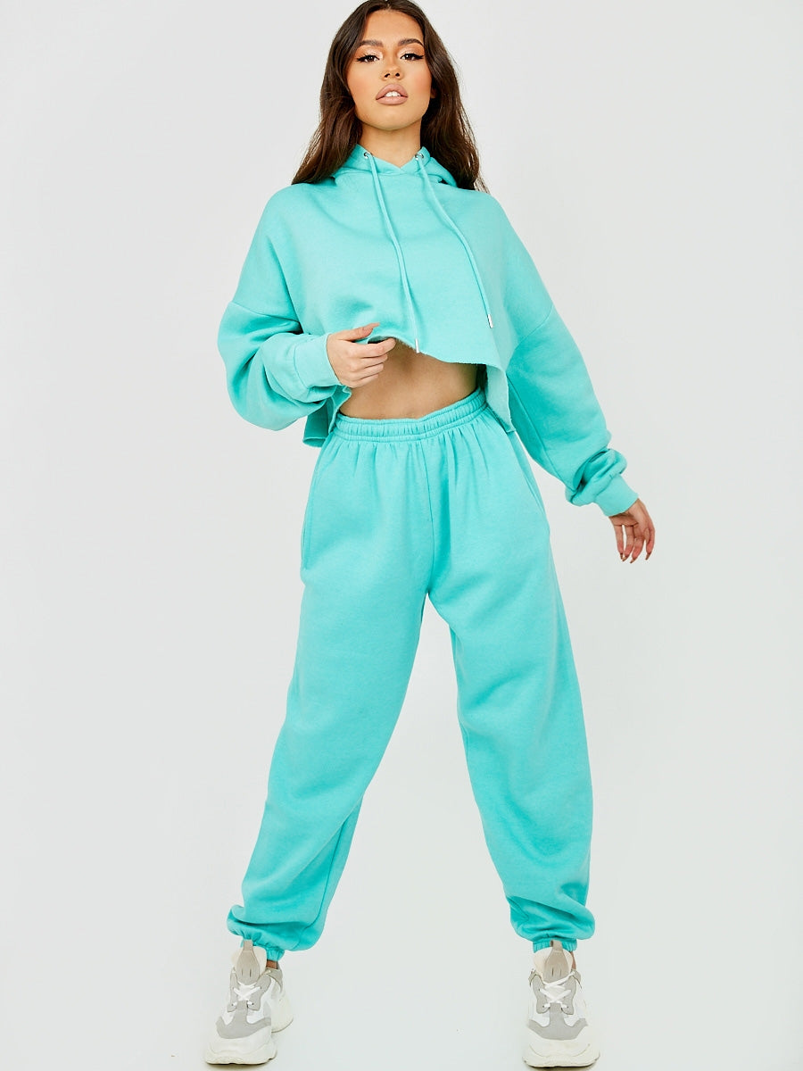 Raw Hem Cropped Hoodie & Jogger Fleece Co-ord