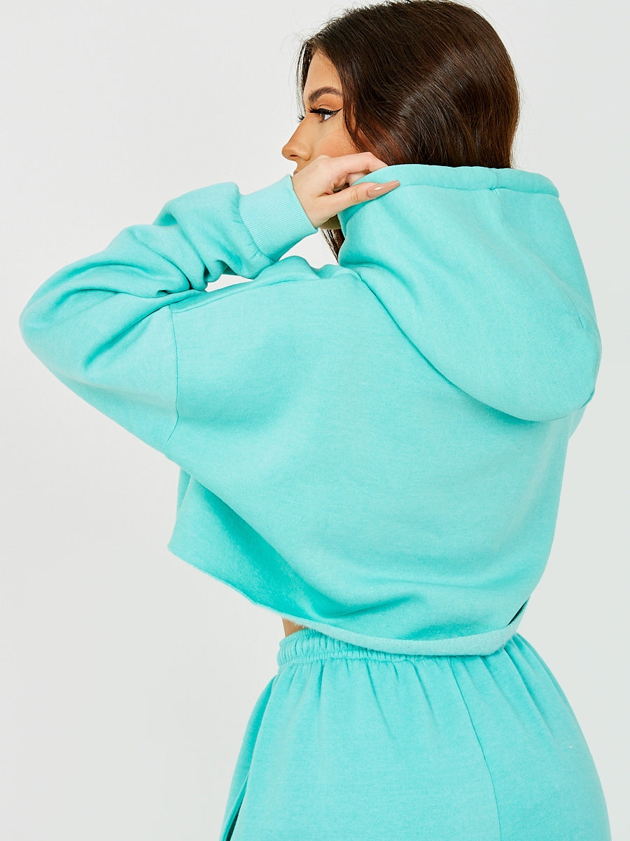 Raw Hem Cropped Hoodie & Jogger Fleece Co-ord