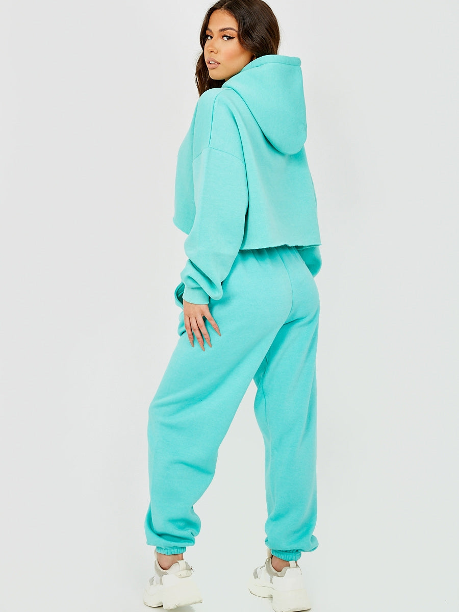 Raw Hem Cropped Hoodie & Jogger Fleece Co-ord