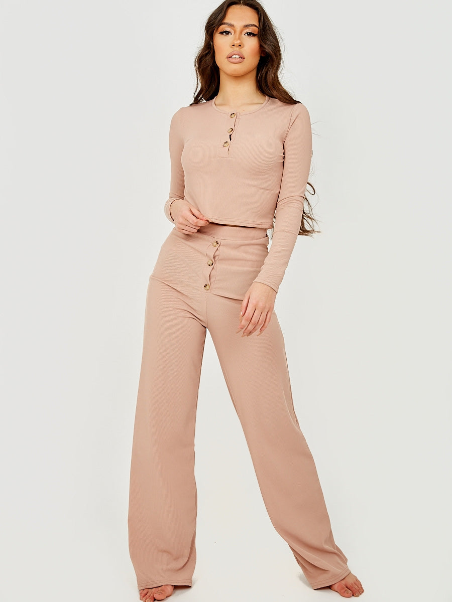 Button Detail Ribbed Co-ord