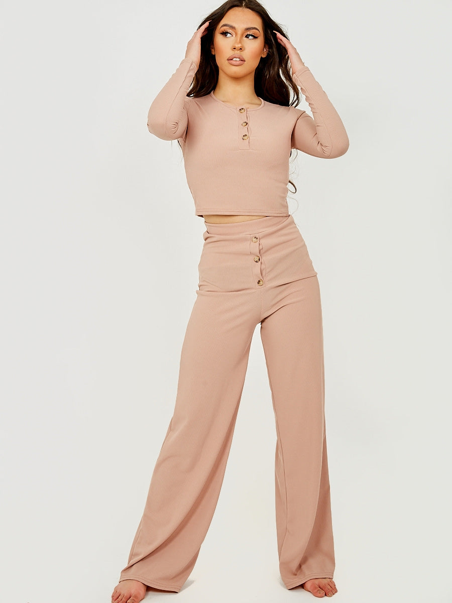 Button Detail Ribbed Co-ord