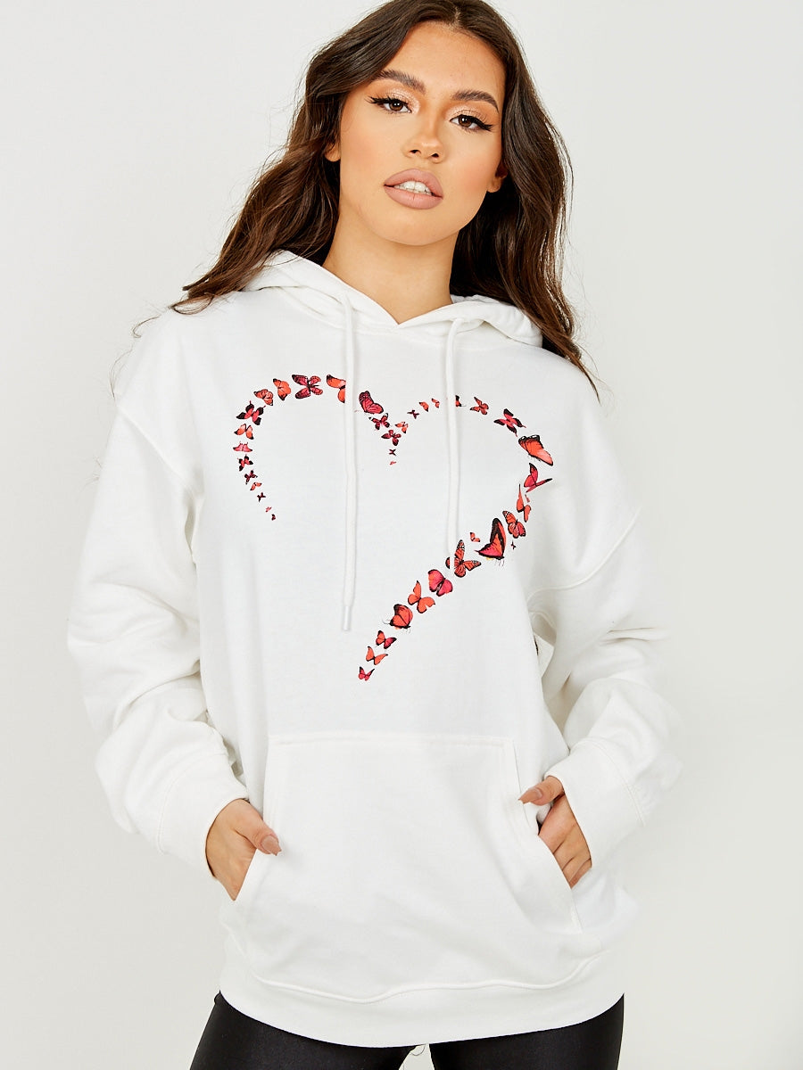 Butterfly Heart Graphic Fleeced Hoodie