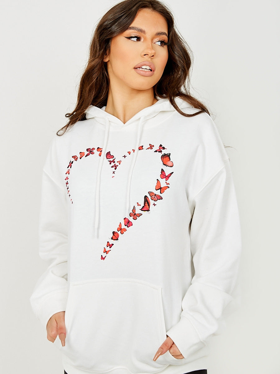 Butterfly Heart Graphic Fleeced Hoodie