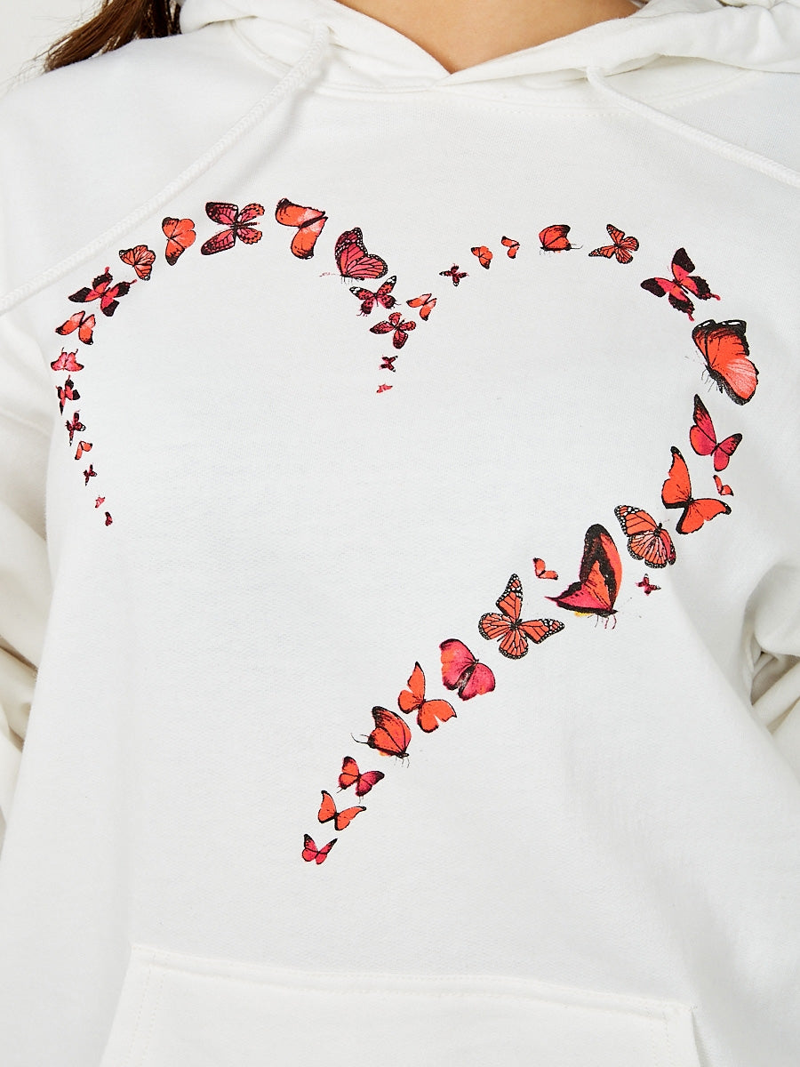 Butterfly Heart Graphic Fleeced Hoodie