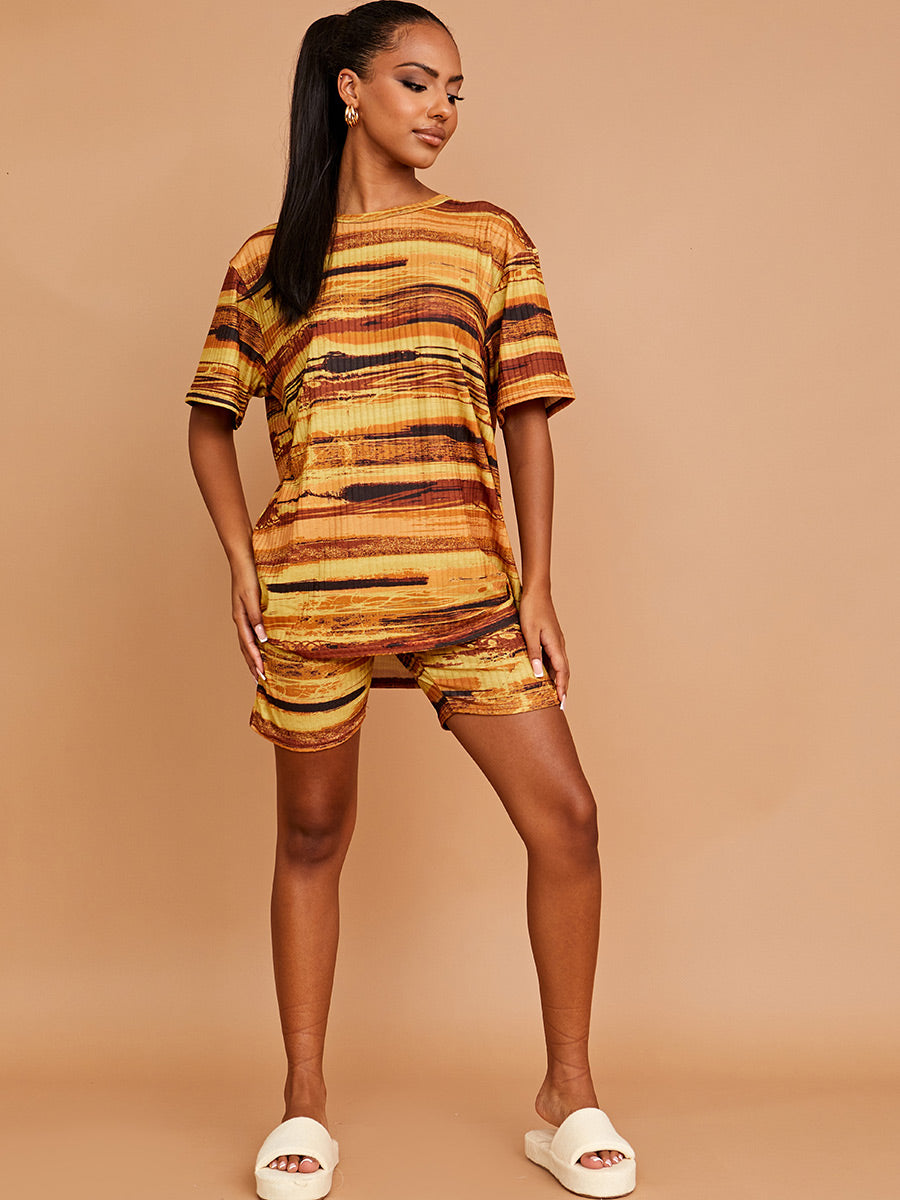 Watercolour Print Oversized Top & Shorts Co-ord