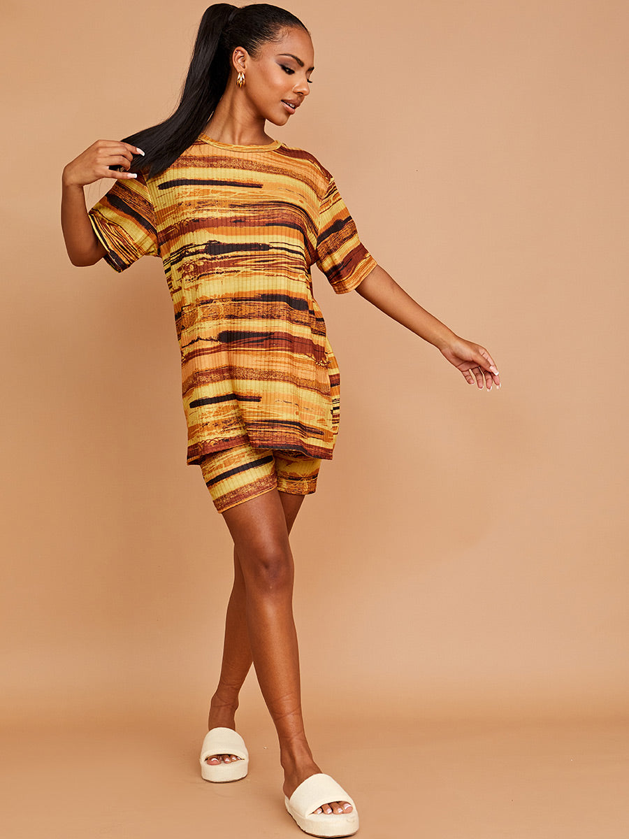 Watercolour Print Oversized Top & Shorts Co-ord