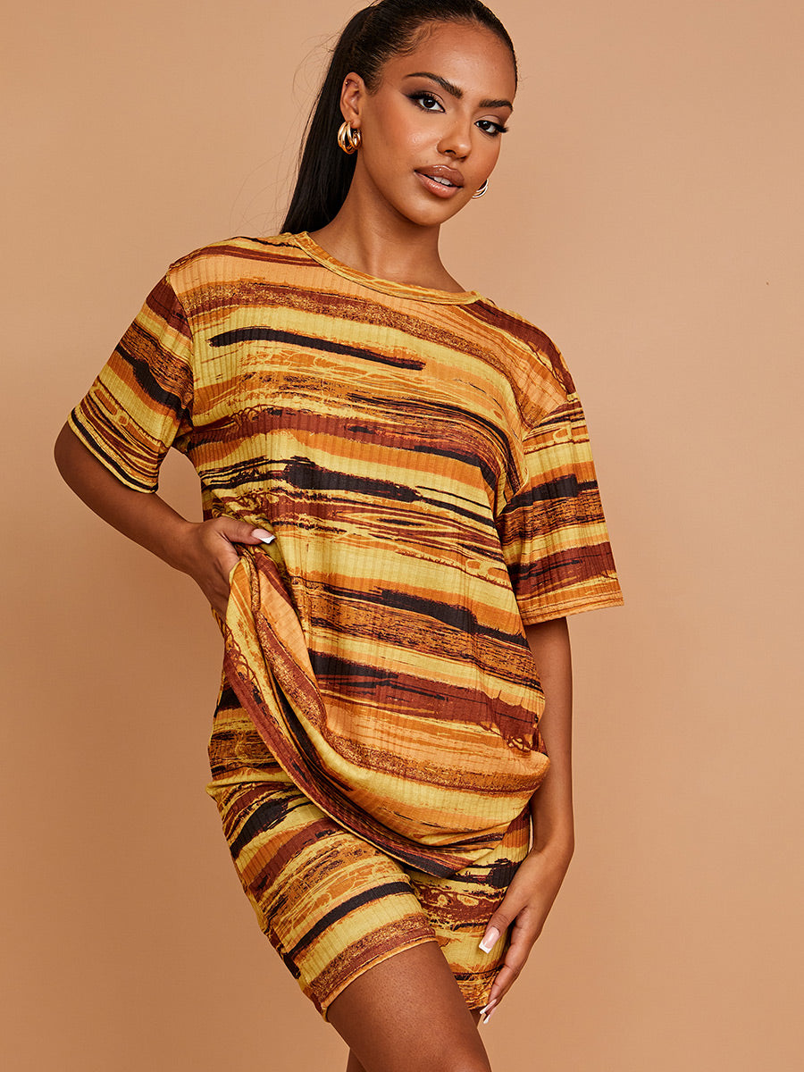 Watercolour Print Oversized Top & Shorts Co-ord