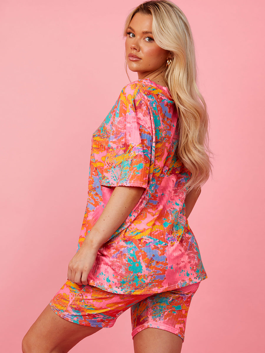 Watercolour Print Oversized Top & Shorts Co-ord