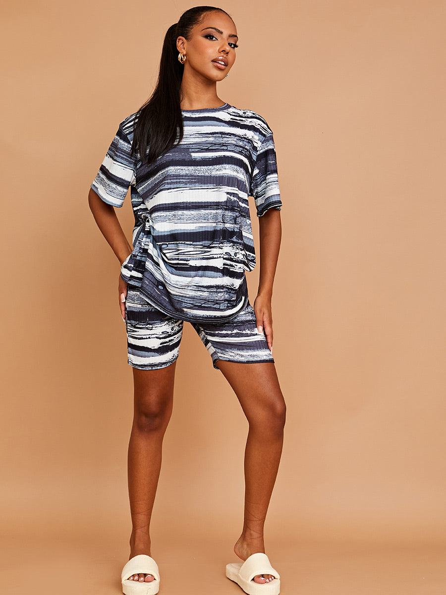 Watercolour Print Oversized Top & Shorts Co-ord