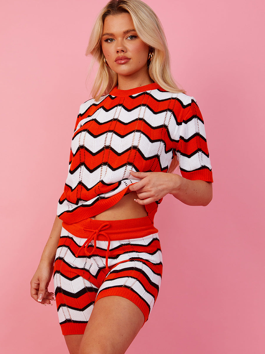 Zig Zag Knitted Top & Shorts Co-ord
