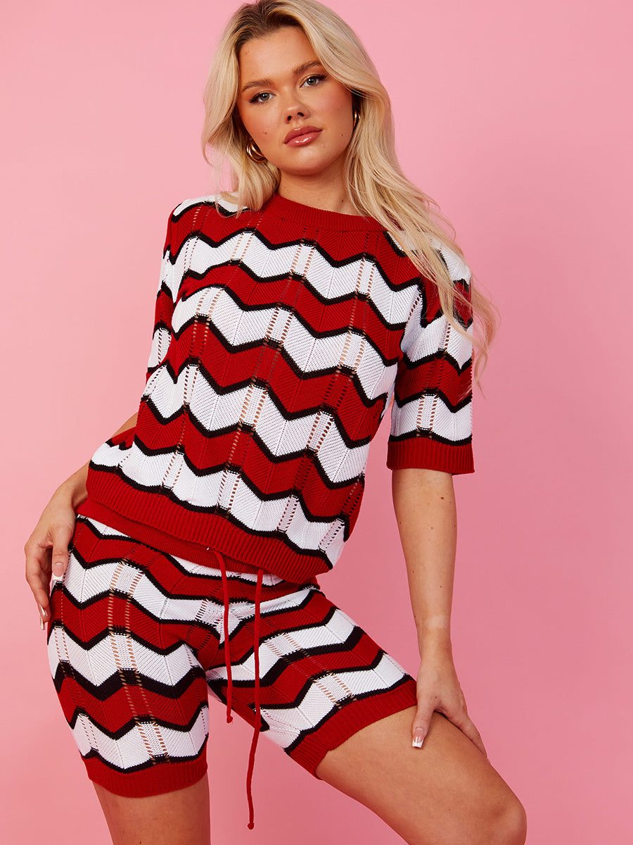 Zig Zag Knitted Top & Shorts Co-ord