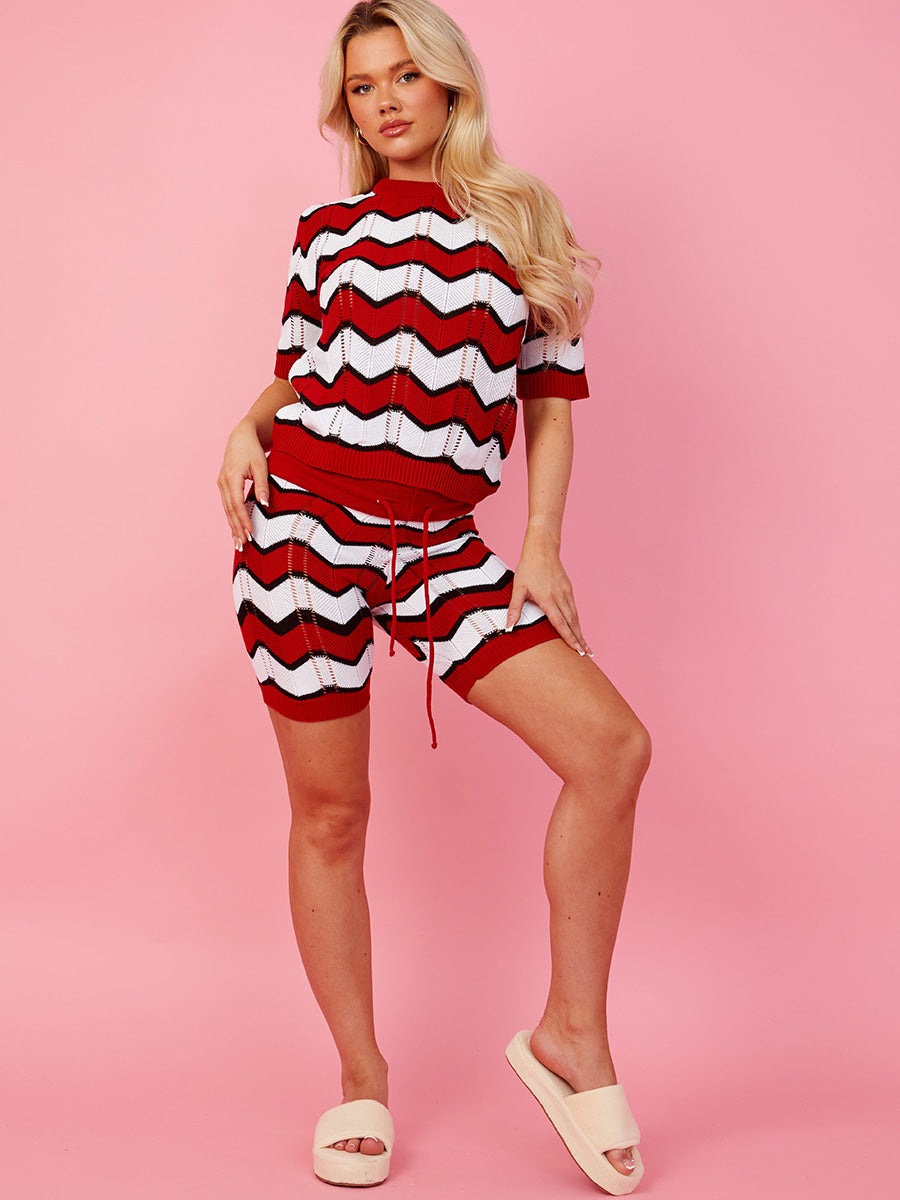 Zig Zag Knitted Top & Shorts Co-ord