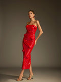 Taron Strapless Heart Leather Midi Dress