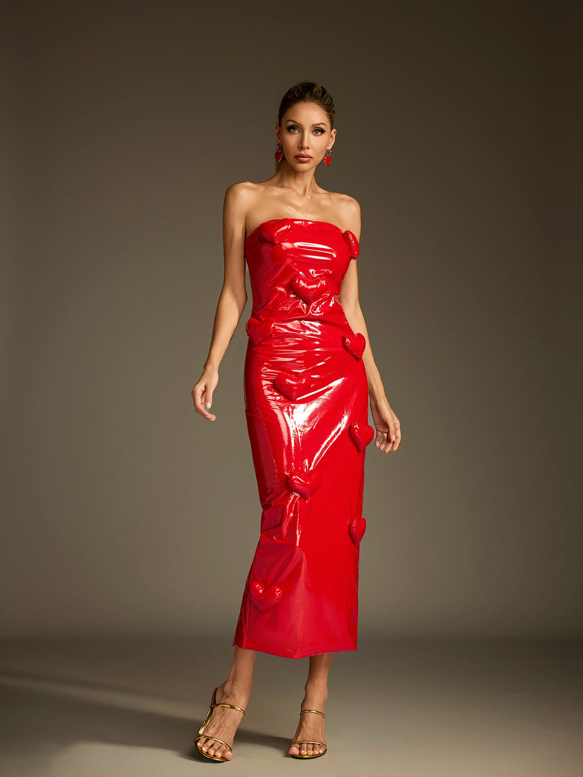 Taron Strapless Heart Leather Midi Dress