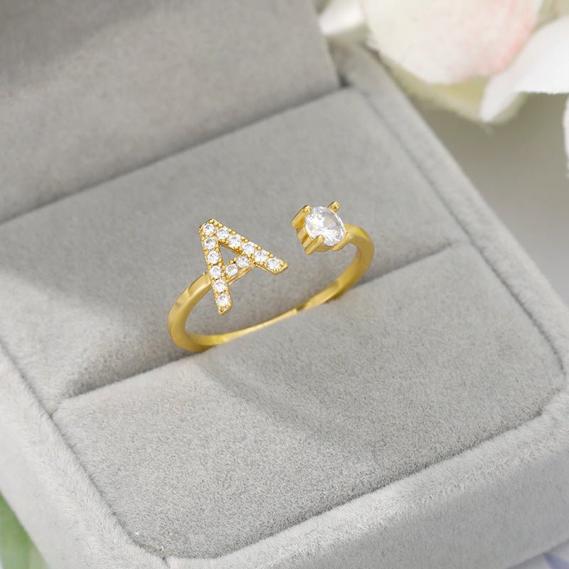 Tiny Initial Letter Ring A–Z, Adjustable