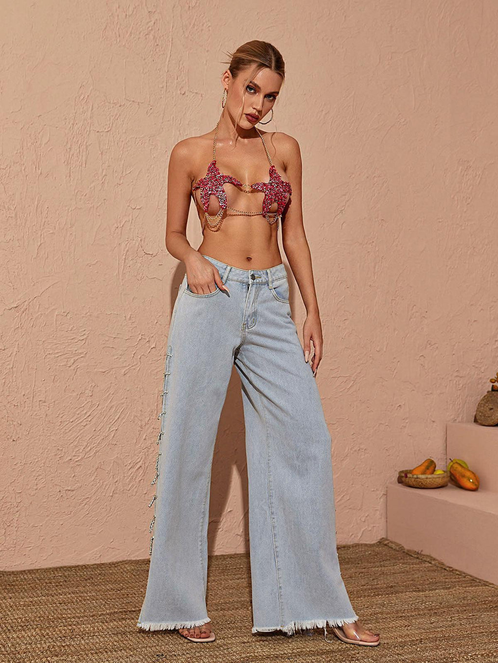 Tosca Starfish Metal Chain Top In Red