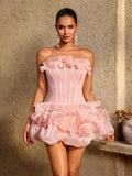 Uldravis Strapless Flower Bubble Mini Dress