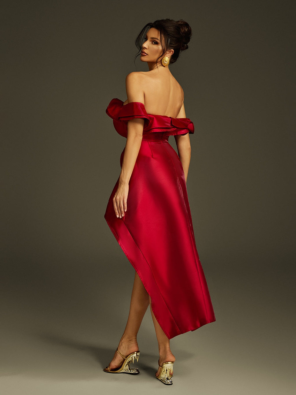 Umbra Off Shoulder Asymmetric Midi Dress