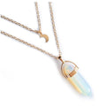 Unisex Crystal Moon & Hexagonal Turquoise Pendant Necklace