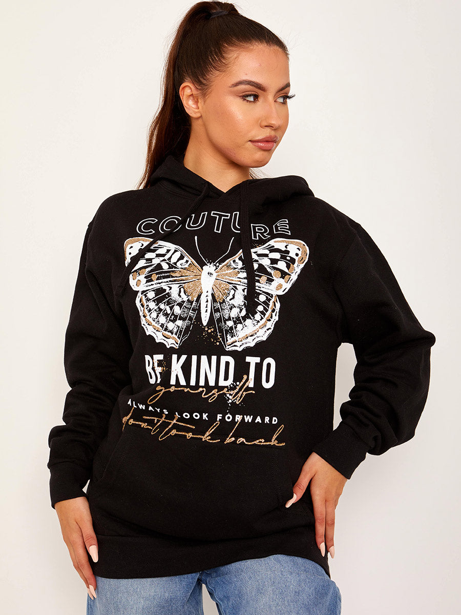 Couture Butterfly Graphic Fleeced Hoodie