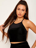 Velour Ribbed Halter Neck Crop Top