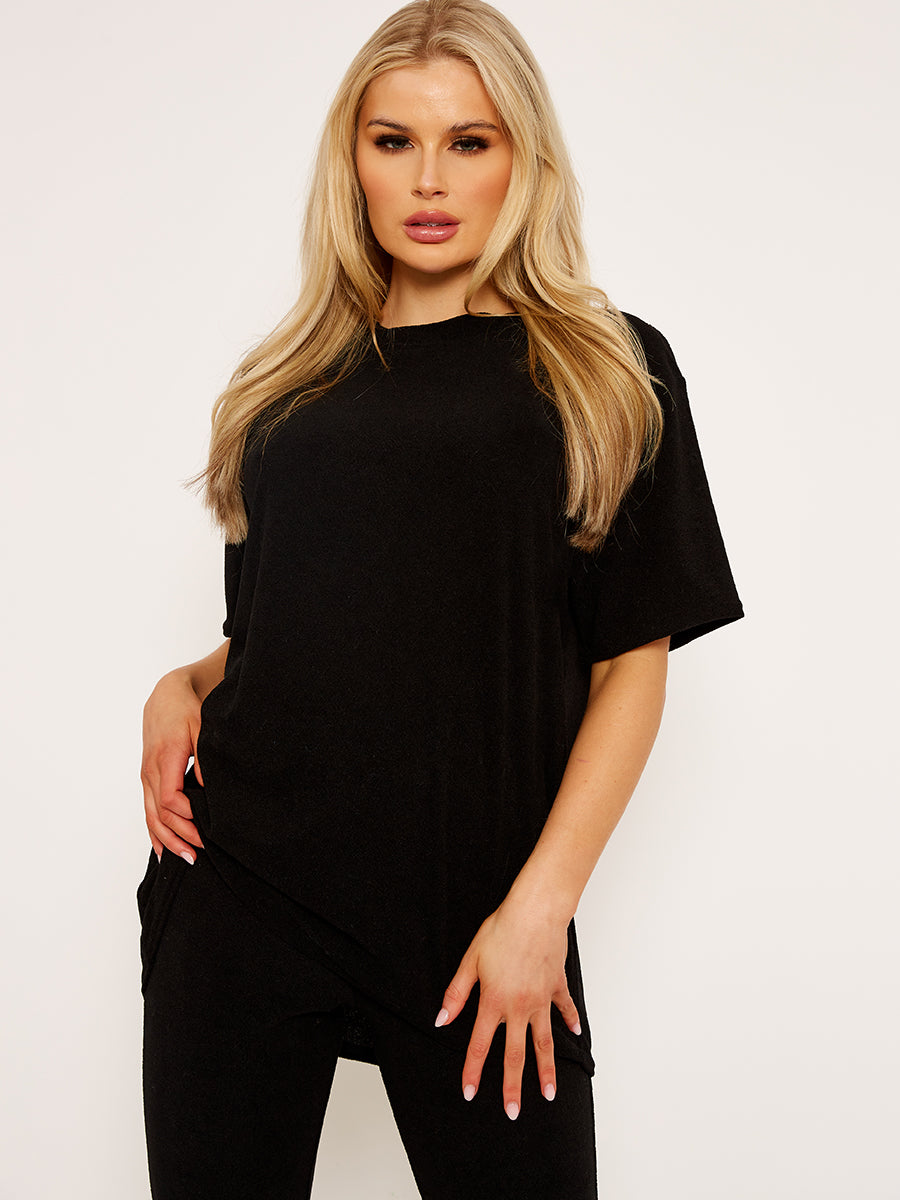 Towelling Fabric Oversized Top & Flare Trouser Co-ord