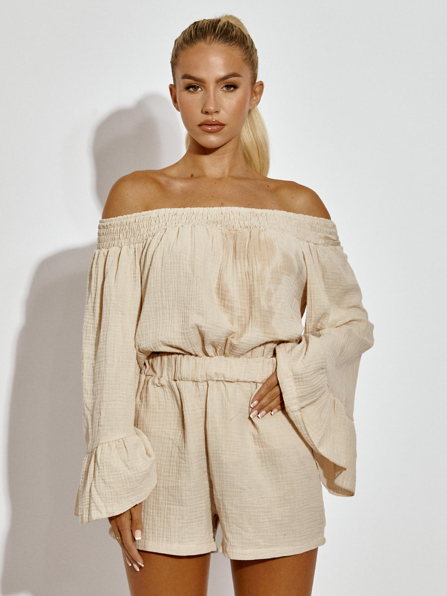 Cheesecloth Bardot Top & Shorts Co-ord