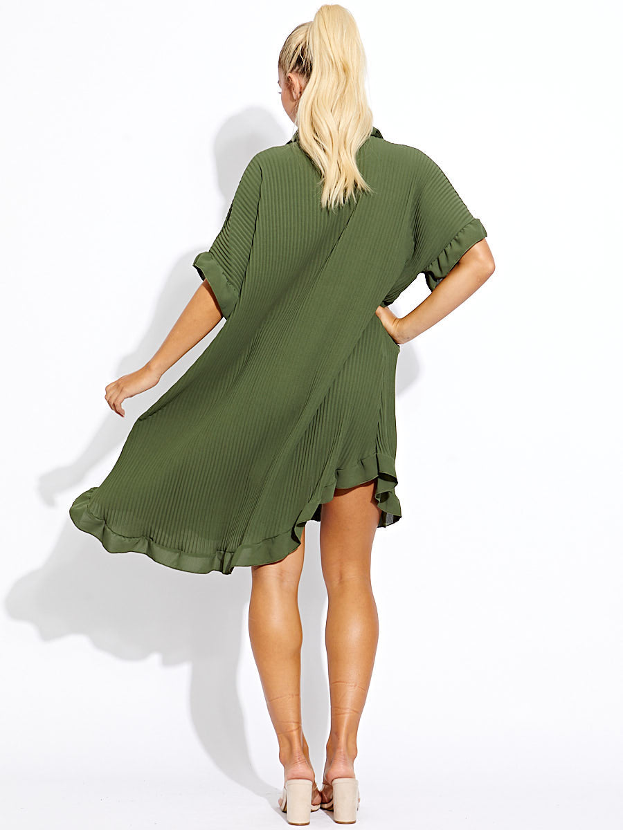Plisse Detail Frill Hem Oversized Dress