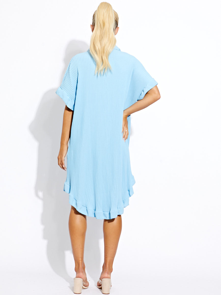 Plisse Detail Frill Hem Oversized Dress