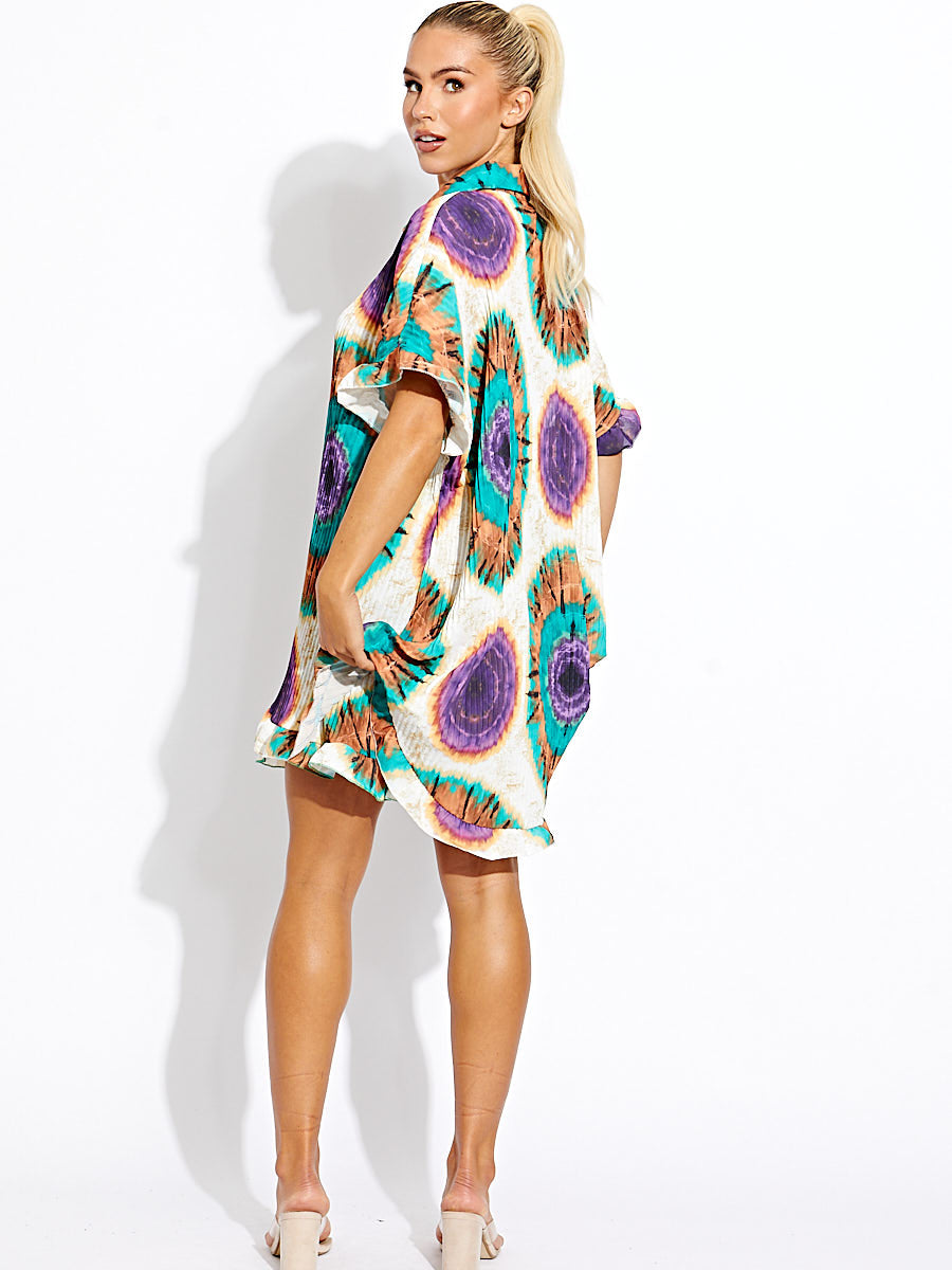 Spiral Tie-Dye Plisse Detail Oversized Shirt & Shorts Co-ord
