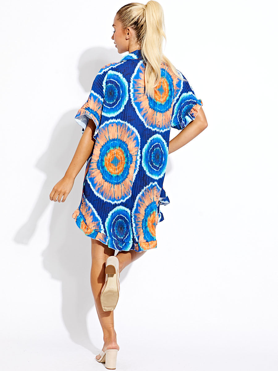 Spiral Tie-Dye Plisse Detail Oversized Shirt & Shorts Co-ord