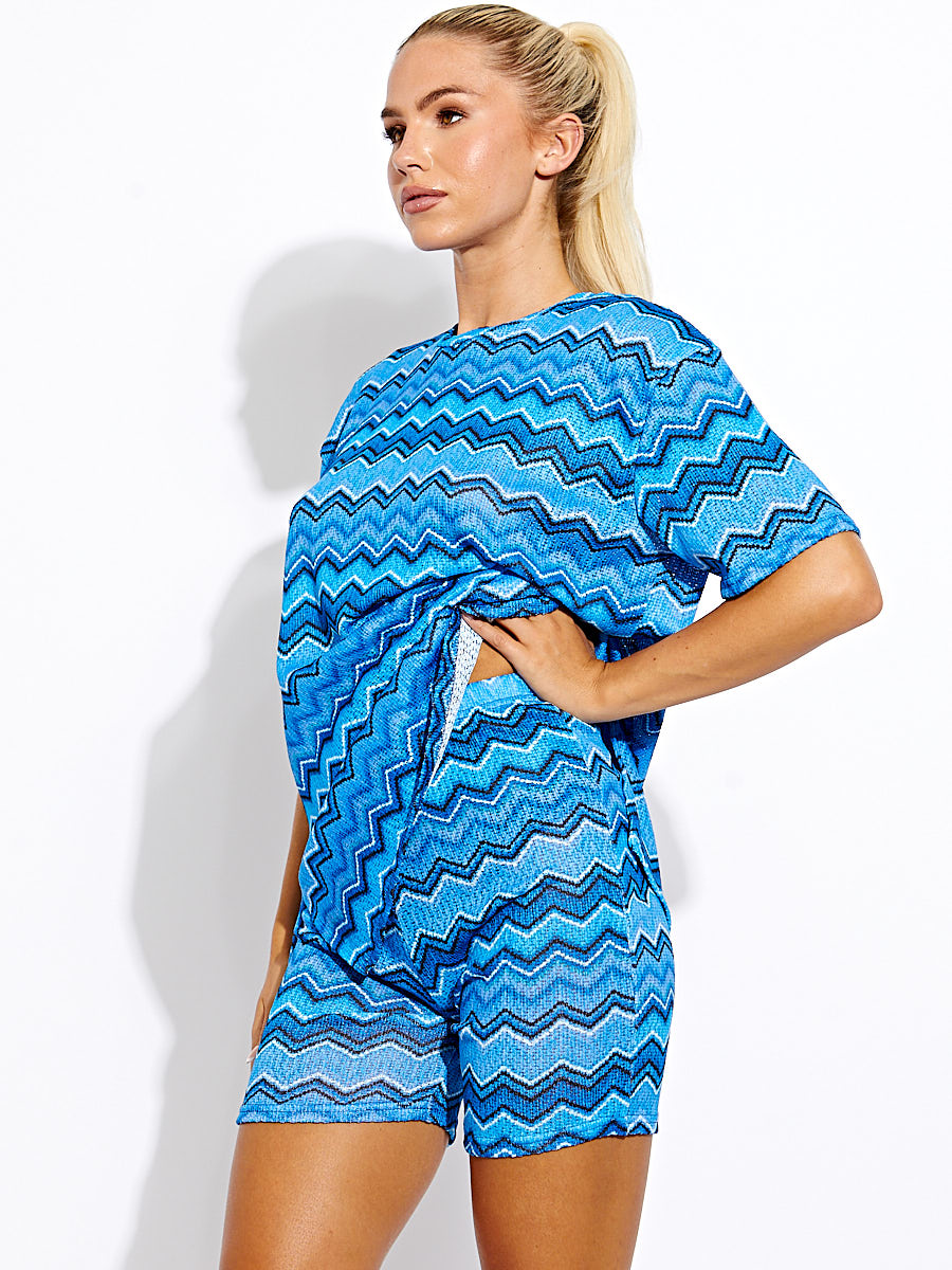 Woven Zig Zag Oversized Top & Shorts Co-ord