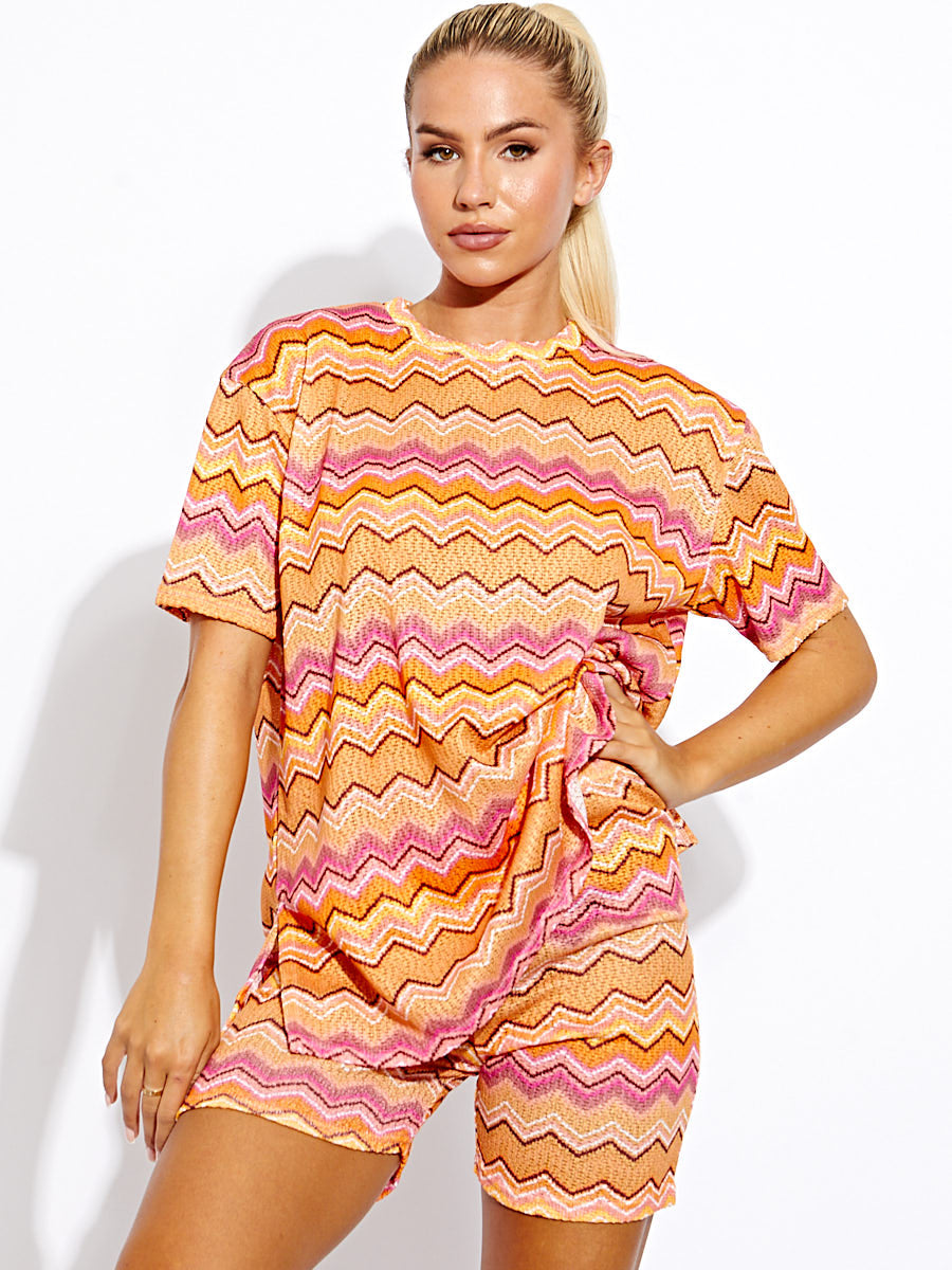 Woven Zig Zag Oversized Top & Shorts Co-ord