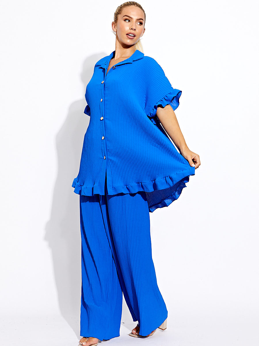 Plisse Detail Oversized Shirt & Trouser Co-ord