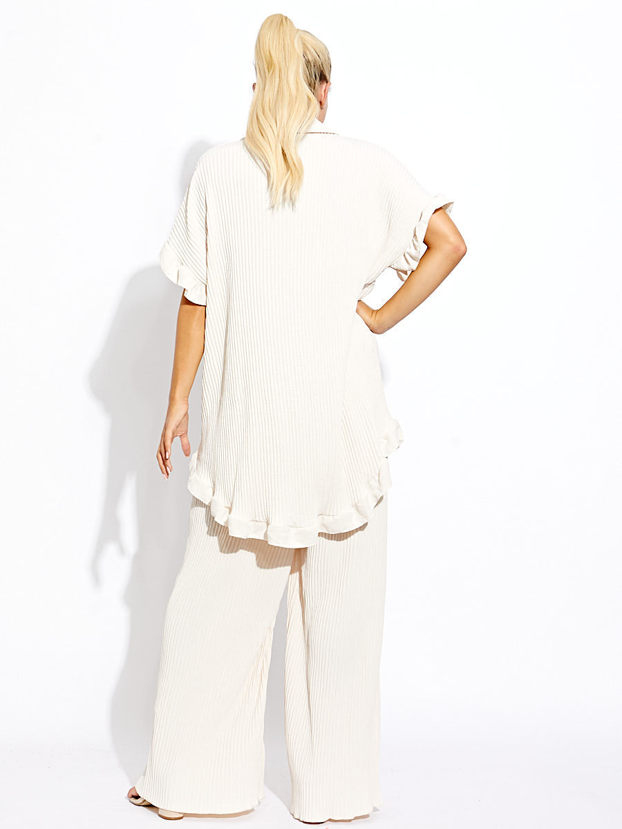 Plisse Detail Oversized Shirt & Trouser Co-ord