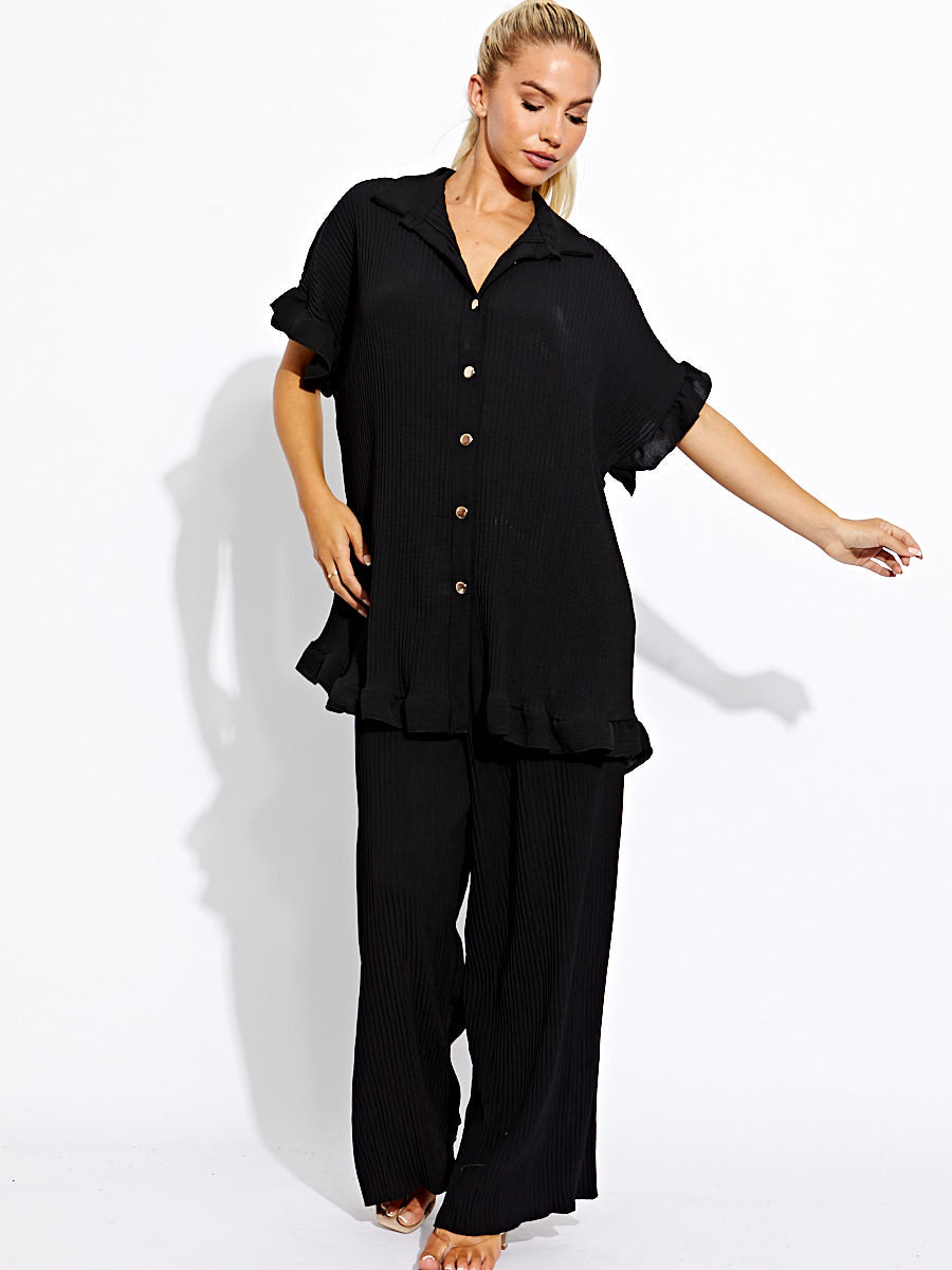 Plisse Detail Oversized Shirt & Trouser Co-ord