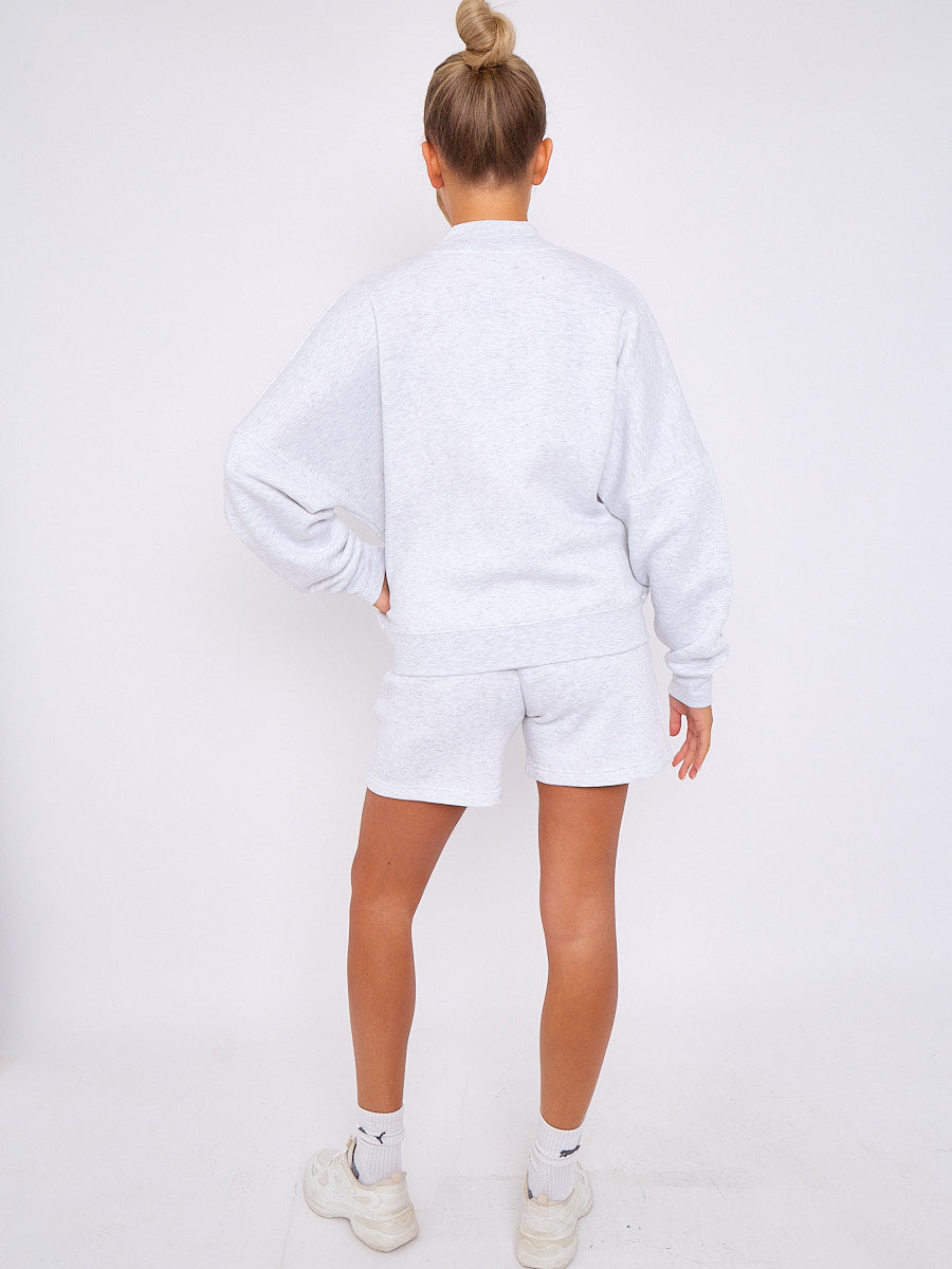 Oversized Bomber Style Fleece Zipper & Shorts Co-ord
