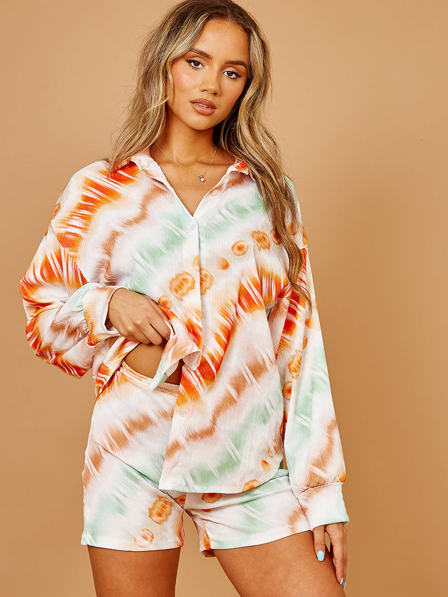 Crinkled Tie Dye Blouse & Shorts Co-ord