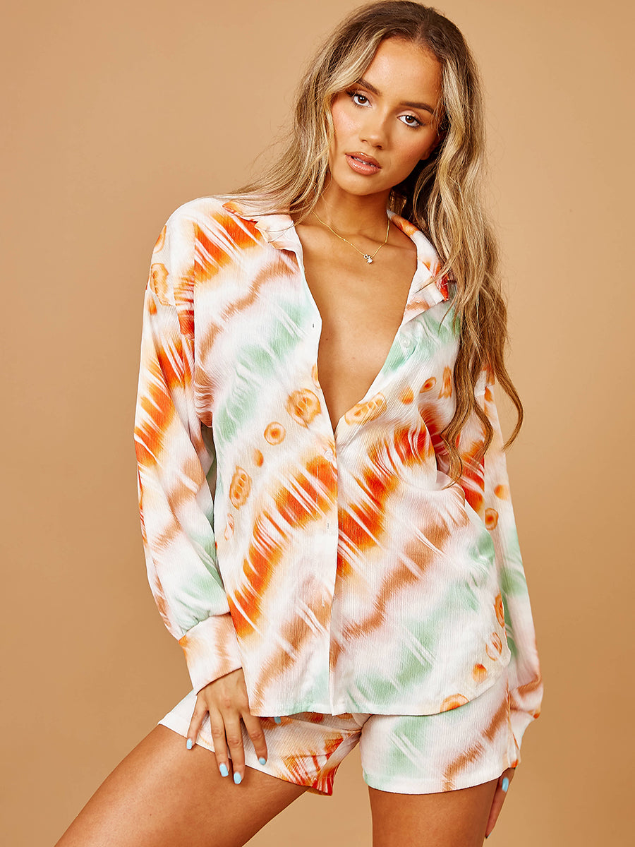 Crinkled Tie Dye Blouse & Shorts Co-ord