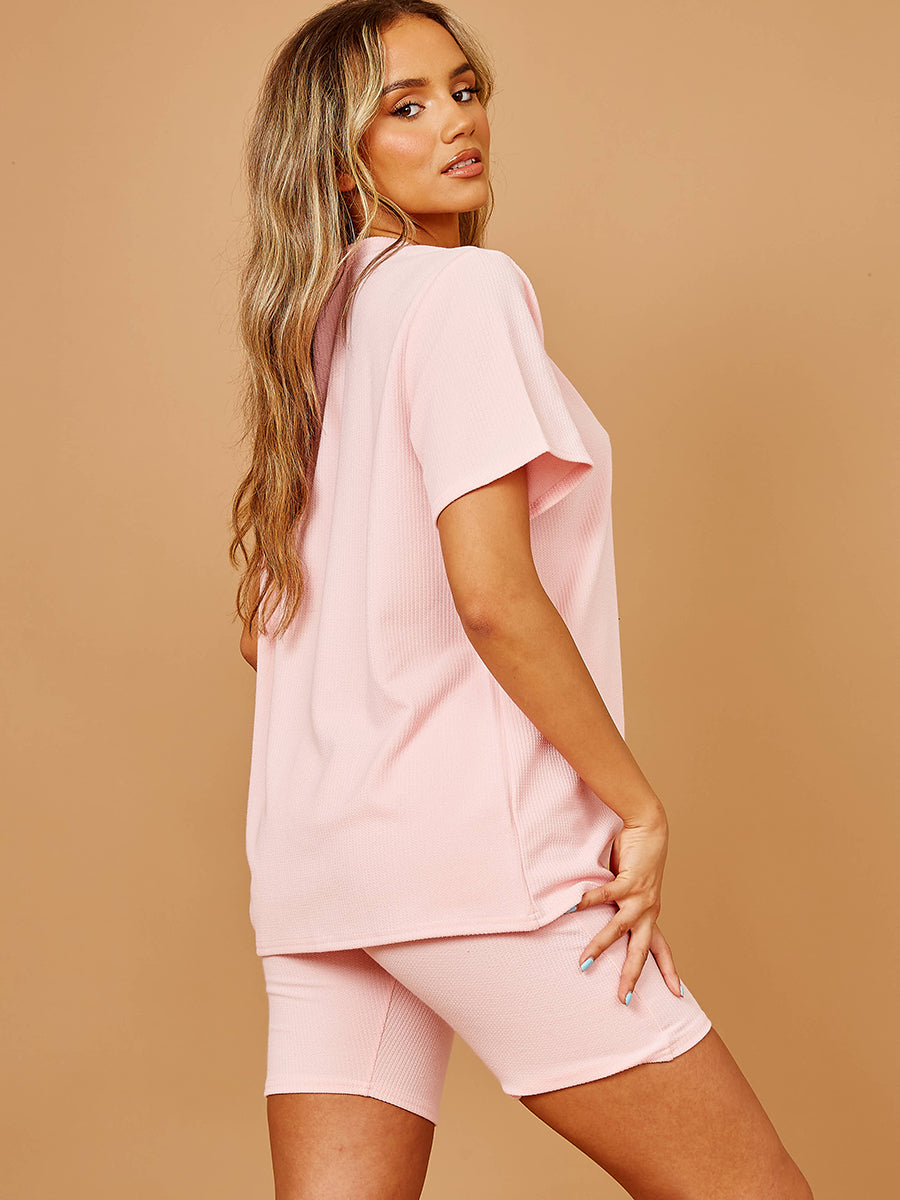New Ribbed Oversized Top & Shorts Co-ord