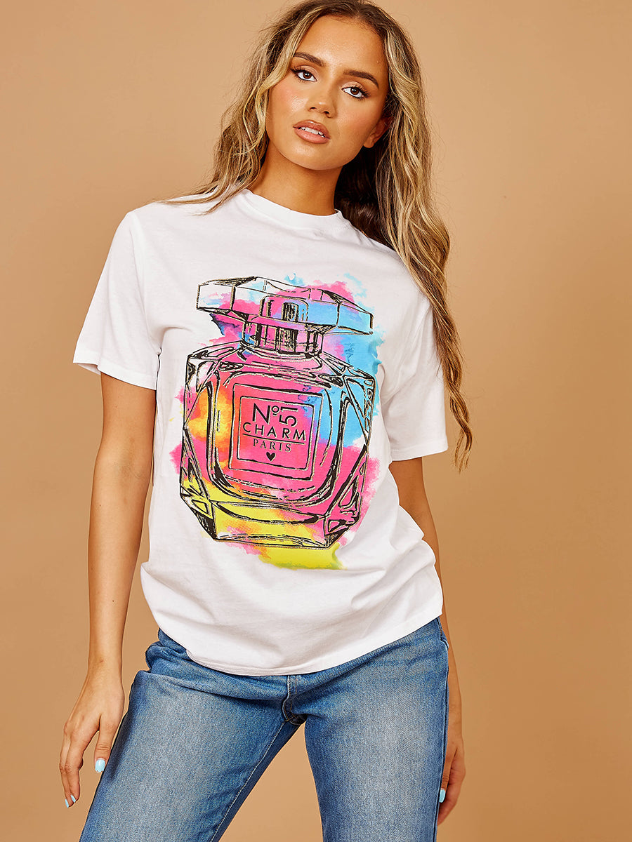 Colourful Perfume Graphic Glitter Detail T-Shirt