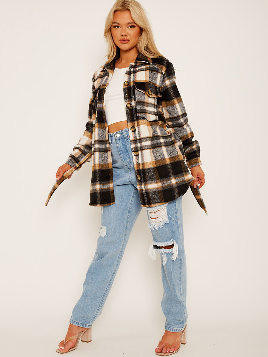 Checked Oversized Thick Belted Shacket