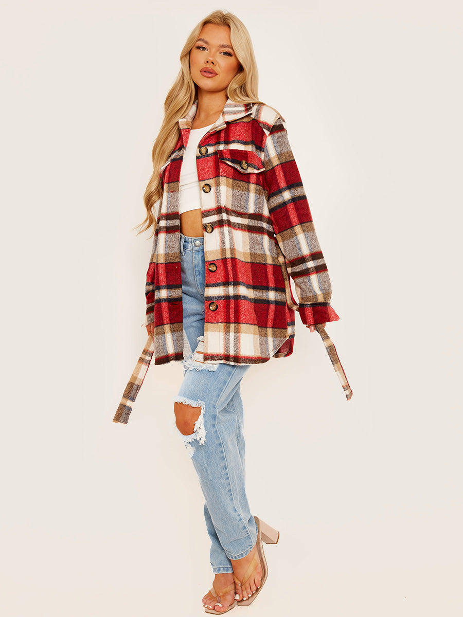 Checked Oversized Thick Belted Shacket