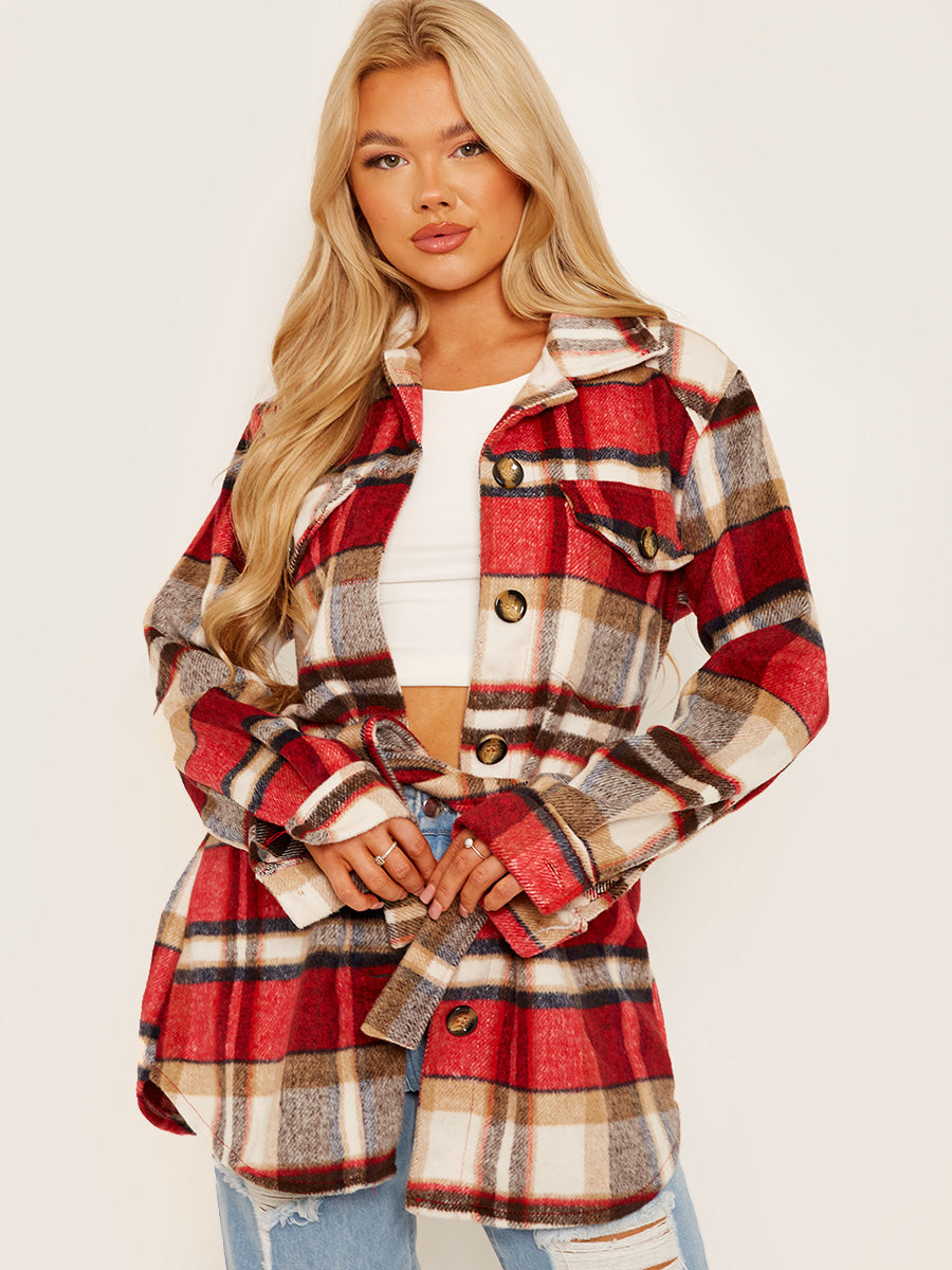Checked Oversized Thick Belted Shacket