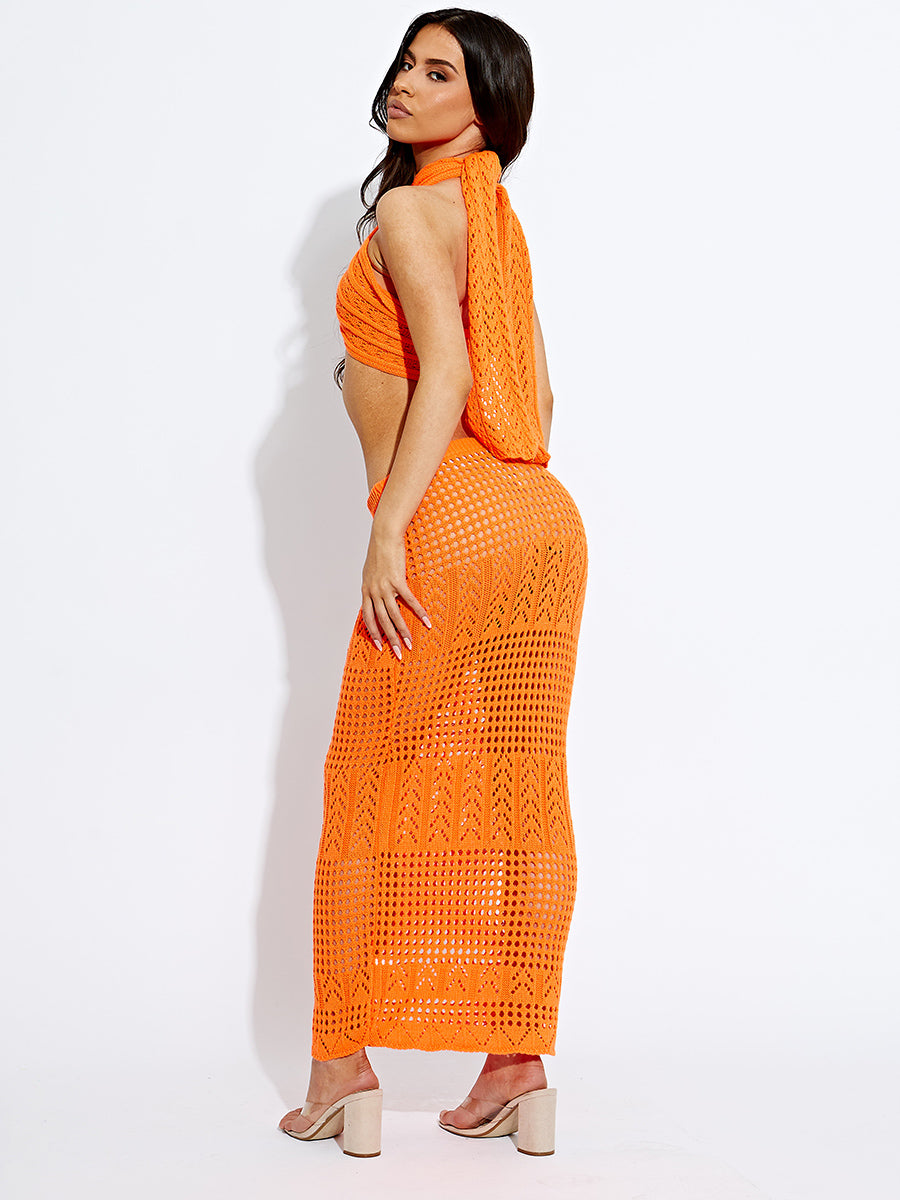 Knitted Tie Knot Bandeau Bralet & Maxi Skirt Co-ord