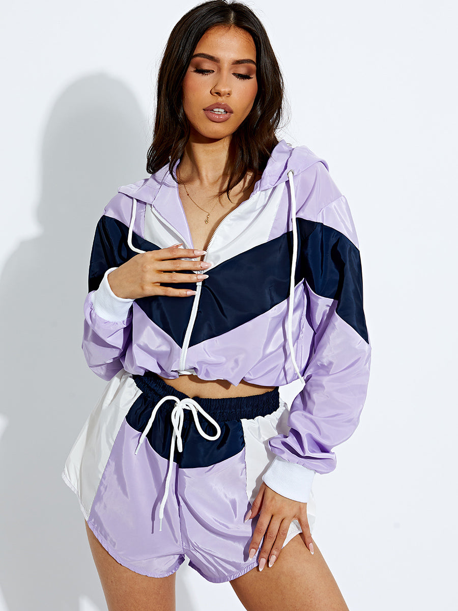 Colour Block Cropped Jacket & Shorts Co-ord