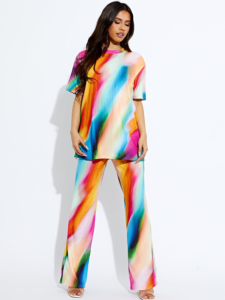 Tie-Dye Ribbed Oversized Top & Trouser Co-ord